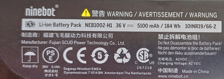 Akumulator Segway Ninebot Bateria NEB1002-H1 do hulajnogi Oryginał 184Wh