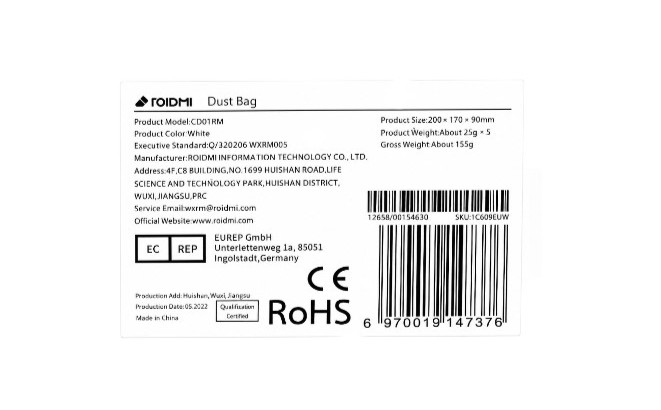 Roidmi Eve Plus CD01RM worek do automatycznej stacji