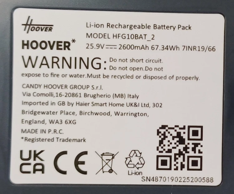 Akumulator HFG10BAT_2 Hoover Go bateria do odkurzacza HFG10H 011